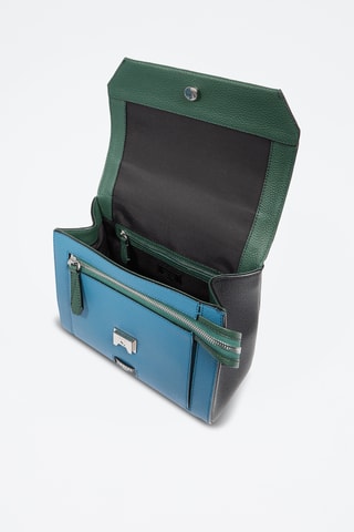 Leren Schoudertas Ninon M - Turquoise en Donkergroen