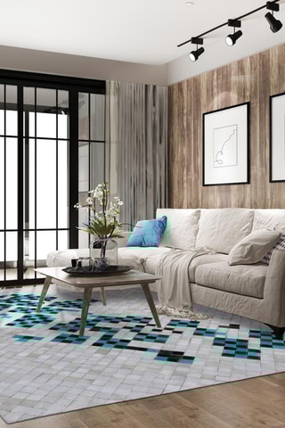 Leren Vloerkleed Kilim - Blauw