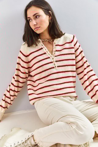 Pull - Beige et rouge