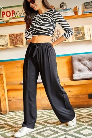 Pantalon palazzo taille haute - Noir