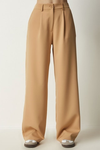 Pantalon wide legs taille haute - Beige