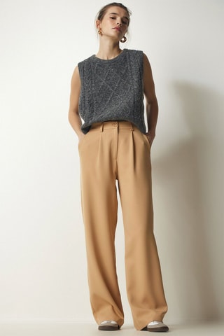 Pantalon wide legs taille haute - Beige