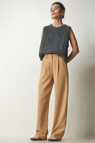 Pantalon wide legs taille haute - Beige