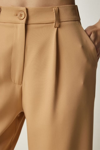 Pantalon wide legs taille haute - Beige