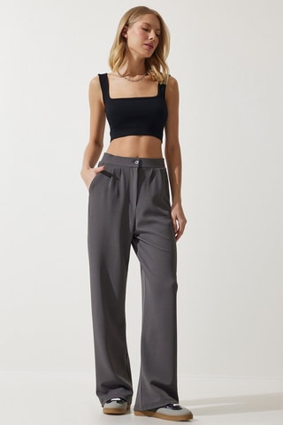 Pantalon palazzo taille haute - Gris