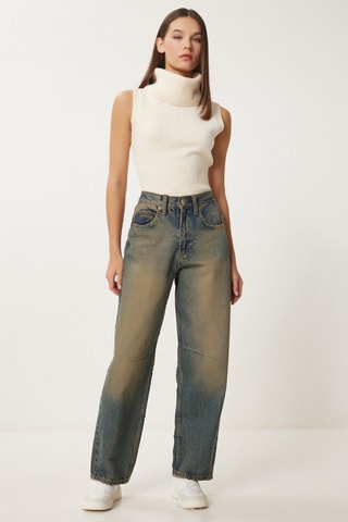 Jean baggy taille haute - Bleu