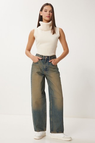 Jean baggy taille haute - Bleu