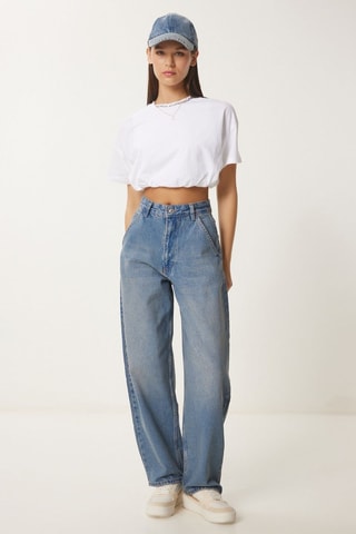Jean baggy taille haute - Bleu