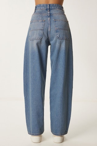 Jean baggy taille haute - Bleu