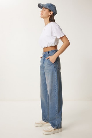 Jean baggy taille haute - Bleu