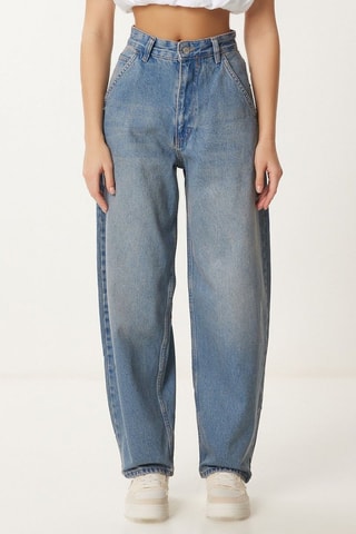 Jean baggy taille haute - Bleu