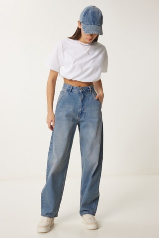 Jean baggy taille haute - Bleu