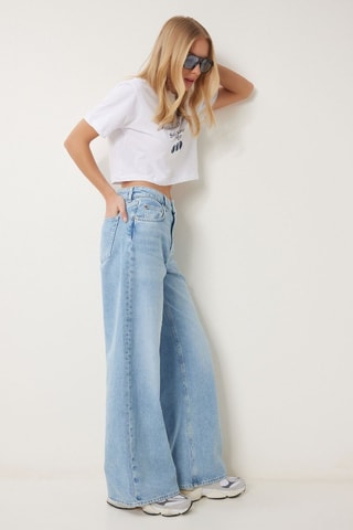 Jean wide legs taille haute - Bleu clair