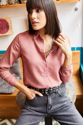 Chemisier slim en velours - Vieux rose