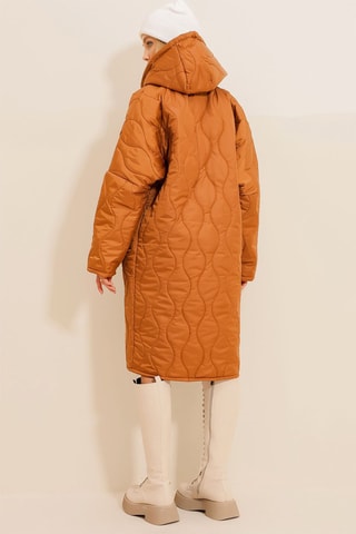 Doudoune longue à capuche - Orange