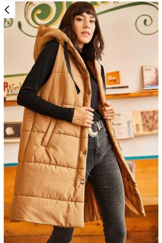 Doudoune longue sans manches - Camel