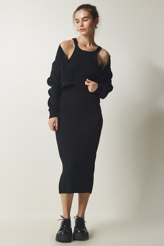 Gilet et robe pull en laine - Noir