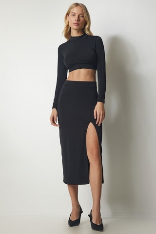 Crop top et jupe droite taille haute - Noir