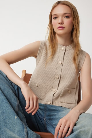 Gilet regular sans manches - Beige