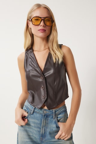 Gilet regular sans manches - Marron