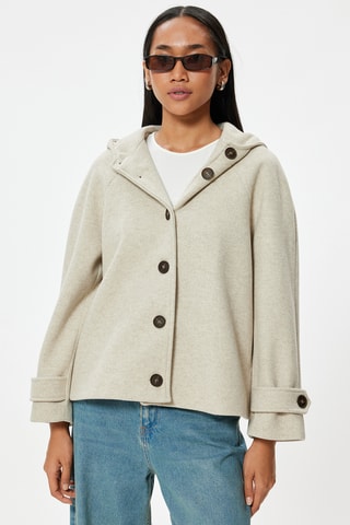 Manteau regular à capuche - Beige