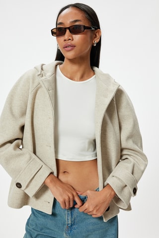 Manteau regular à capuche - Beige