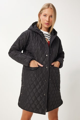 Manteau regular à capuche - Noir
