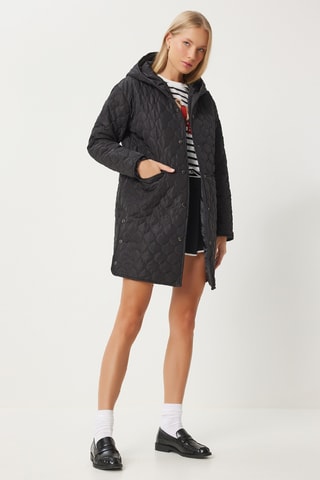 Manteau regular à capuche - Noir