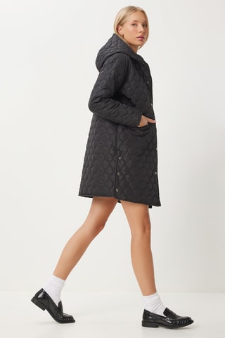 Manteau regular à capuche - Noir