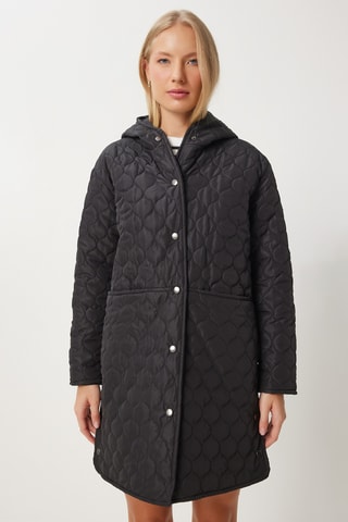 Manteau regular à capuche - Noir