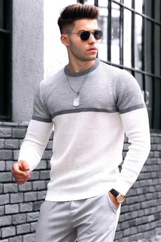 Pull regular en laine - Blanc