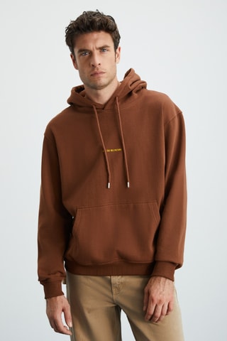 Sweat regular à capuche - Marron