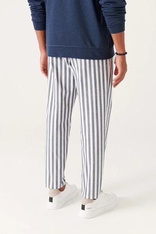 Pantalon relaxed - Bleu et blanc