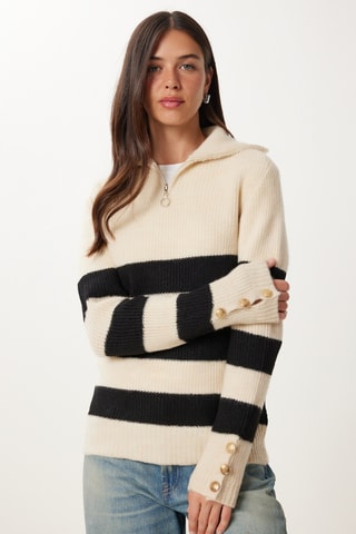 Pull oversize en laine - Beige et noir