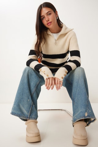 Pull oversize en laine - Beige et noir