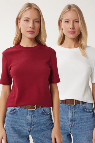 2 t-shirts regular - Bordeaux et blanc