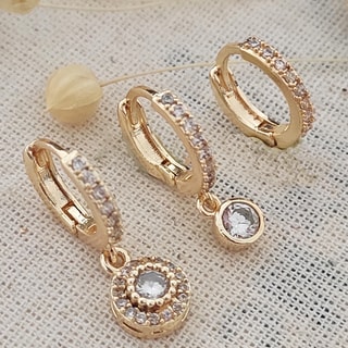 Trio de boucles d'oreilles - Laiton plaqué or & zircons
