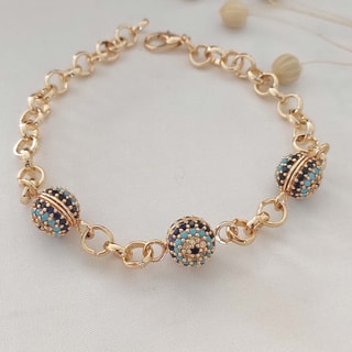 Bracelet en chaine - Laiton plaqué or & zircons