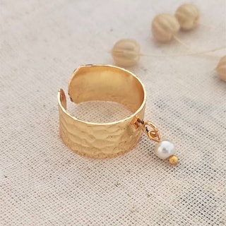 Bague ajustable - Laiton plaqué or & perle nacrée 