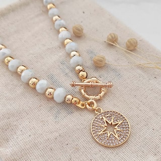 Collier étoile polaire - Laiton plaqué or & zircons