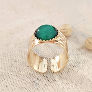 Bague ajustable - Laiton plaqué or & pierre oeil de chat