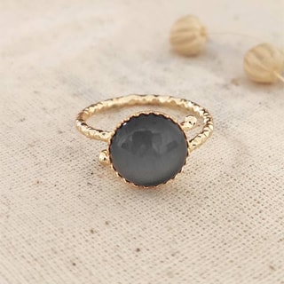Bague fine ajustable - Laiton plaqué or & pierre de Ceyt