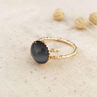 Bague fine ajustable - Laiton plaqué or & pierre de Ceyt