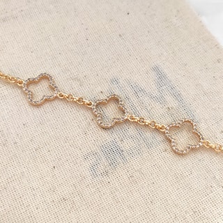 Bracelet trèfle - Laiton plaqué or & zirconium 