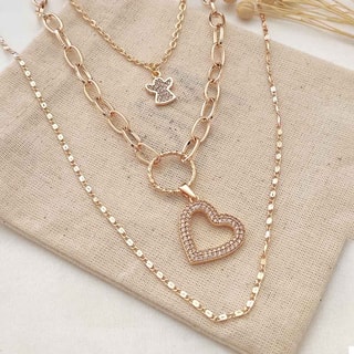 Collier - Laiton plaqué or & zirconiums