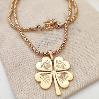 Collier fin pendentif trèfle - Laiton plaqué or 