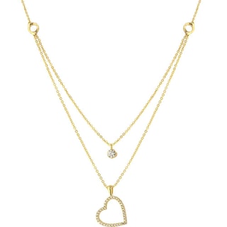 Collier coeur - Laiton plaqué or & zircons
