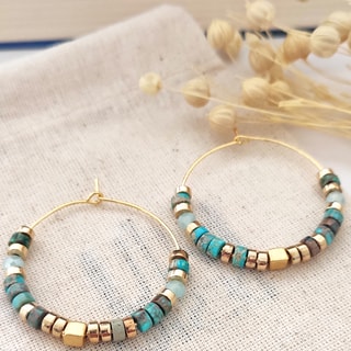 Créoles - Laiton plaqué or & perles 