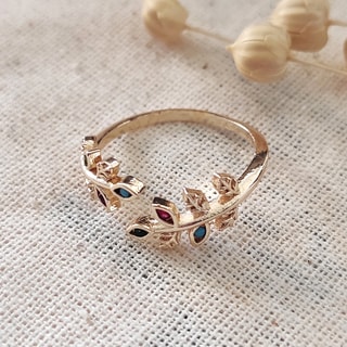 Bague ajustable - Laiton plaqué or & zircons