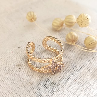 Bague ajustable - Laiton plaqué or & zircon